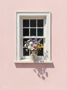 Flower Window on Pink Wall - 13cm×18cm