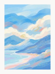 Golden Mountains and Sea - 13cm×18cm